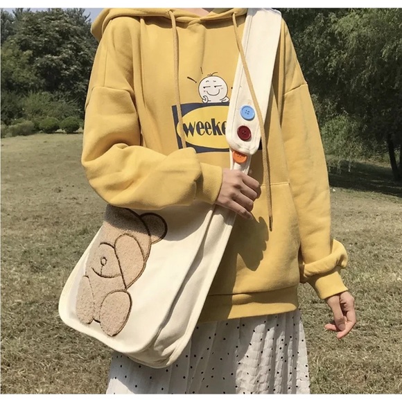 Bear crossbody bag cartoon fuzzy cute cream gold cute Kawaii bags - Picture 4 of 5